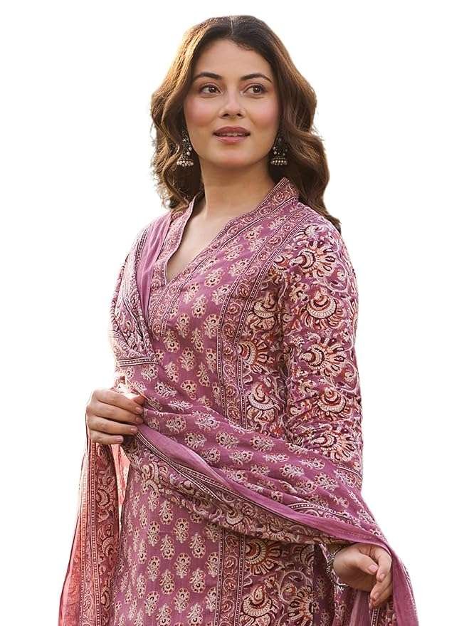 Arayna Women’s Cotton Printed Kurta Set with Pants & Dupatta